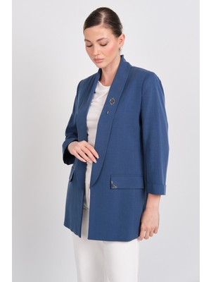 Ekol Kadın Şal Yaka Broş Detaylı Ceket 4188 Indigo