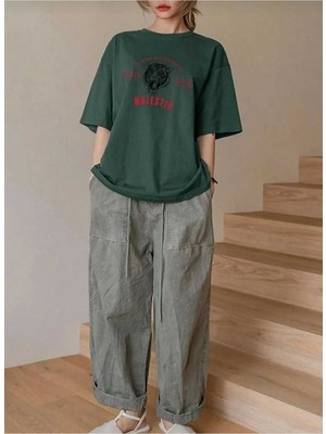 Majestıc  Baskılı Oversize Basic O Yaka Unisex T-Shirt