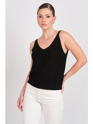 Only Kadın Onlshına V Yaka Simli Örme Bluz 15322379 Siyah