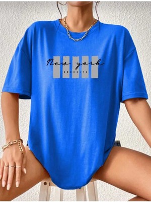 Malkoçbey Newyork Broklıyn Baskılı Oversize Unisex Basic T-Shirt
