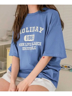 Malkoçbey  Happınnes Baskılı Oversize Unisex Basic T-Shirt