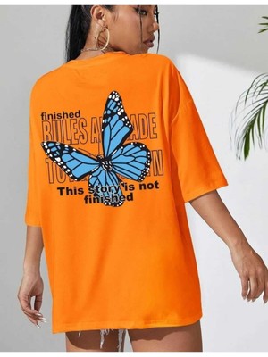 Malkoçbey Mavi Sırt Kelebek  Baskılı Oversize Unisex Basic T-Shirt