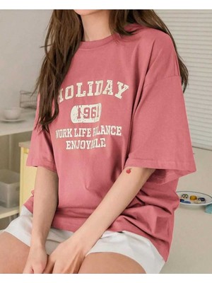 Malkoçbey  Holıday Baskılı Oversize Unisex Basic T-Shirt