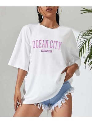 Malkoçbey Ocean City Baskılı Oversize Unisex Basic T-Shirt