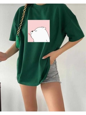 Malkoçbey Sevimli Ayı Baskılı Oversize Basic T-Shirt