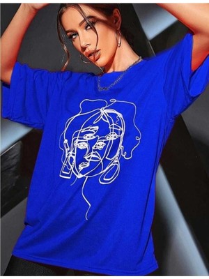 Malkoçbey Kadın Yüz  Figür Detaylı Basic Oversize Unisex  T-Shirt