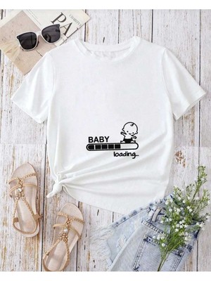 Malkoçbey Kadın Baby Loading... Baskılı Oversize Basic T-Shirt