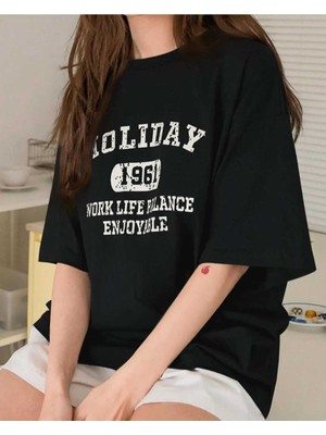 Malkoçbey  Holıday Baskılı Oversize Unisex Basic T-Shirt