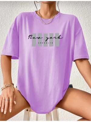 Malkoçbey Newyork Broklıyn Baskılı Oversize Unisex Basic T-Shirt
