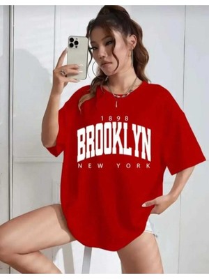 Malkoçbey Broklıyn Baskılı Oversize Unisex Basic O Yaka T-Shirt