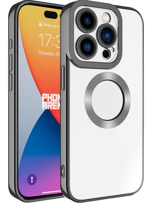 iPhone 15 Pro Max Uyumlu Kamera Korumalı Logo Gösteren Kflg Omega Kapak-Koyu Gri