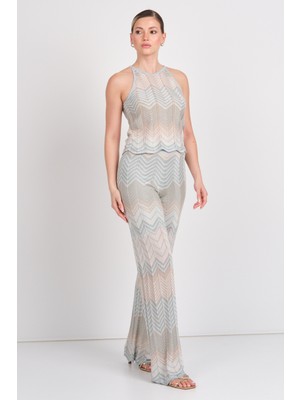 Only Kadın Onlalvıra Beli Lastikli Simli Örme Pantolon 15344393 Mavi