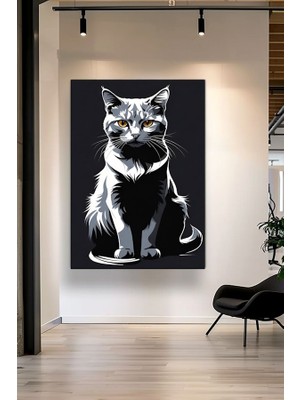 Özkacar Group Siyah Beyaz Kedi Kanvas Tablo Ev Duvar Salon Ofis Dükkan Hediyelik Dekarasyon Süsü