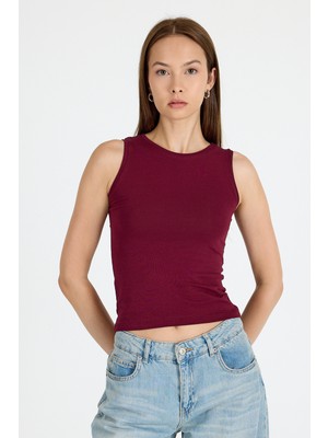 Bordo  Bisiklet Yaka Kolsuz Slim Fit Atlet 1663