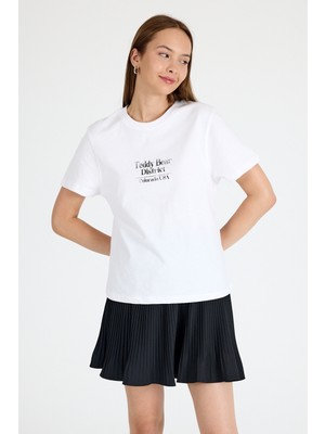 Beyaz Yazı Baskılı Oversize Tişört 6462