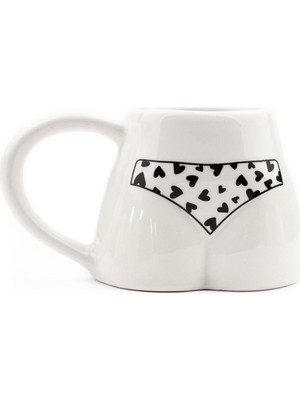 Siyah Kalpli Bikinili El Yapımı Beyaz Parlak Popo Kupa - El Işçiliği Hediyelik Kupa Bardak Mug