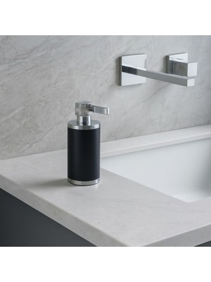 Sıvı Sabunluk, Silindir, Tezgah Üstü - Mat Siyah/krom