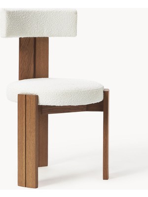 Katya Ahşap Sandalye - Bouclé Döşemeli, Üç Ayaklı, Modern Tasarım
