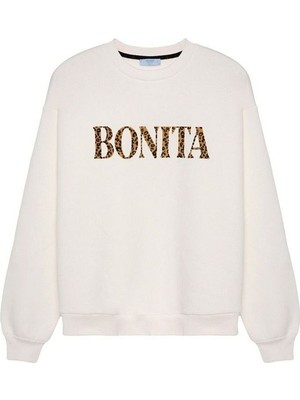 Leopar Desenli Bonıta Yazılı Şardonlu Sweatshirt