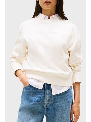 Tommy Hilfiger Pamuklu Regular Fit Bisiklet Yaka Logolu Sweat Bayan Sweat WW0WW47159 Ya8