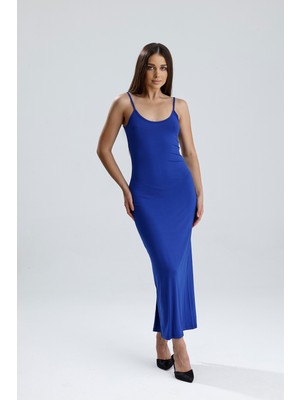 Yırtmaçlı Askılı Likralı Viskon Elbise | ELB35782