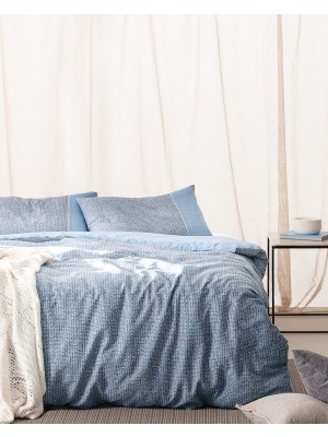 Madame Coco Orpen King Size %100 Pamuk Madame Coco Crep Baskılı Çarşaflı Nevresim Takımı - Mavi