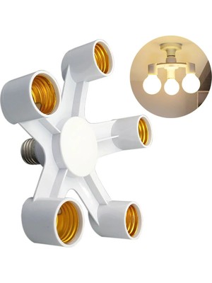 E27 LED Taban 220V Işık Vida Splitter Adaptör Lambası 110V Tutucu Soket Ampul Tutucu Dönüştürücü 5 In 1 Duy Lamba Çoklayıcı 5’li Beyaz