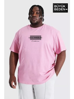 Süperlife Erkek Büyük Beden Las Angeles Baskılı Bisiklet Yaka Tshırt SPR25BT909