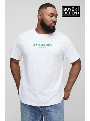 Süperlife Erkek Büyük Beden La Vie Est Belle Baskılı Bisiklet Yaka Tshırt SPR25BT910