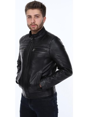 Deri Work Hakiki Deri Siyah Dört Cepli Erkek Ceket %100 Kuzu Derisi ile Şık ve Fonksiyonel