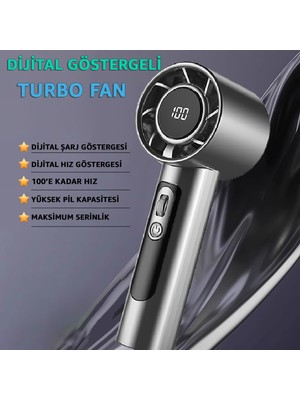 Dijital Göstergeli Taşınabilir Şarjlı El Fanı Vantilatör - LCD Ekran - Turbo Fan Vantilatör - Yüksek Pil Kapasitesi - Kolay Kullanım