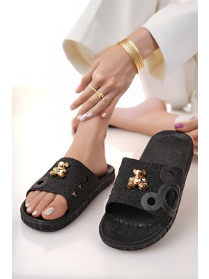 Kadın Terlik Siyah Kaydırmaz Su Geçirmez Şık Ev Dışarı Plaj Yazlık Günlük Terlik