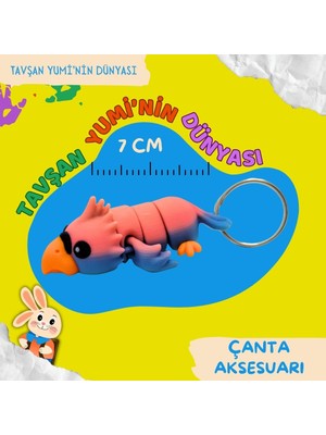 Tavşan Yumi Çanta Aksesuarı Papağan - Hareketli Oyuncak 7 cm -Anahtarlık Gökkuşağı Renkli, Eğlenceli Oyuncak Anahtarlık  V