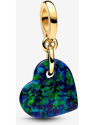 Pandora Işıltılı Yeşil Kalp Sallantılı Charm 14 Ayar Altın Kaplama