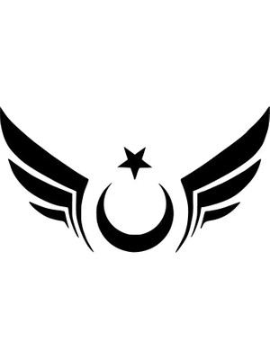 Kanatlı Ay Yıldız Oto Özel Yeni Sticker Siyah 30 x 15 cm