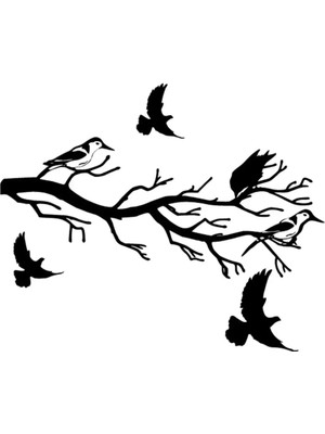 Dala Konmuş Kuşlar Oto Özel Yeni Sticker Siyah 30 x 24 cm