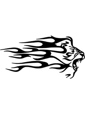 Alevli Aslan Kafası Oto Özel Yeni Sticker Siyah 30 x 15 cm