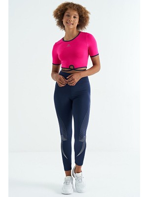 Indigo Baskılı Yüksek Bel Slim Fit Kadın Tayt - 94639