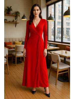 Passense Kadın Kruvaze Yaka Toka Detay Maxi Boy Elbise