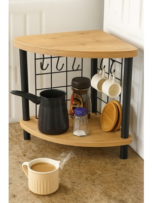 Peka Tezgah Üstü Raf – Mini Kahve Köşesi ve Baharatlık 6 Kancalı Organizer