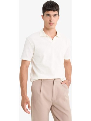 DeFacto Regular Fit Polo Yaka Waffle Dokulu Kumaş Kısa Kollu Tişört F0315AX25AU