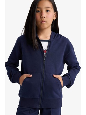 DeFacto Basic Düz Kapüşonlu Okul Fermuarlı Sweatshirt Kız Çocuk C8110A825AU