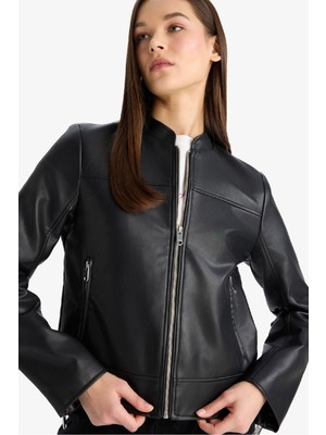 DeFacto Regular Fit Suni Deri Fermuarlı Ceket Mont E8532AX25AU