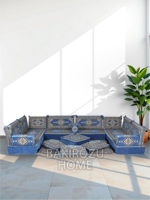 Şark Köşesi Takımı (20 cm Minder Kalınlığı) Mavi Yahyalı  Modeli 19 Parça