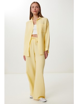 Oversize Müslin Gömlek Pantolon Takım LSA0014 Sarı 38