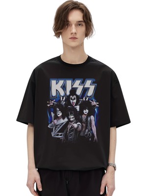 Fuddy Moda Kiss Baskılı T-Shirt, Unisex Rock Metal Müzik Temalı Tişört