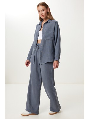 Oversize Müslin Gömlek Pantolon Takım LSA0014 Antrasit 36