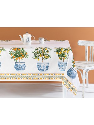Madame Coco Citron Polycotton Masa Örtüsü - Turuncu - 160x160 cm