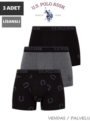 U.s. Polo Assn. Erkek Lisanslı Fit Boxer 3'lü Kutulu Paket / Baskılı - Siyah - Antrasit