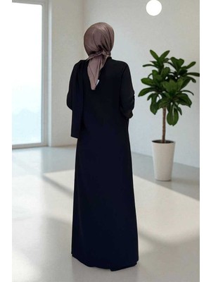 Bym Fashion Tek Omuz Gold Toka Detaylı Tunik Pantolon Takım Siyah Klasik Stil Kadın 8698 Düz Desen